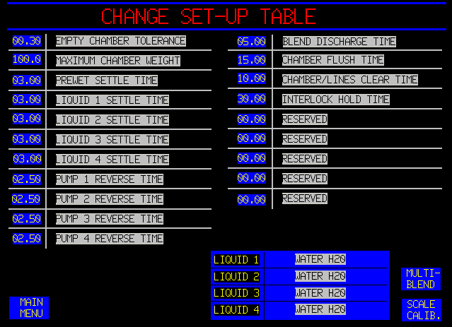 LBS-I20™ change setup table screen